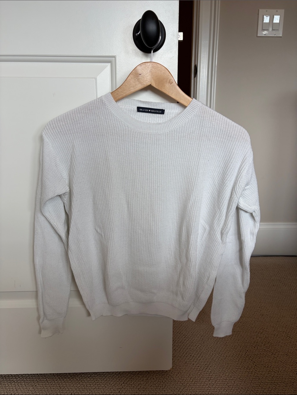 Brandy Melville White Crewneck Waffle-Knit Sweater
